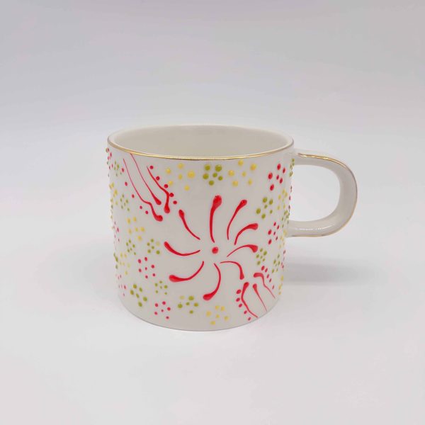 Medium Red Ceramic Cup with Embossed Design