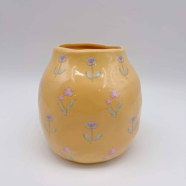 Medium Vintage Yellow Ceramic Applique Vase