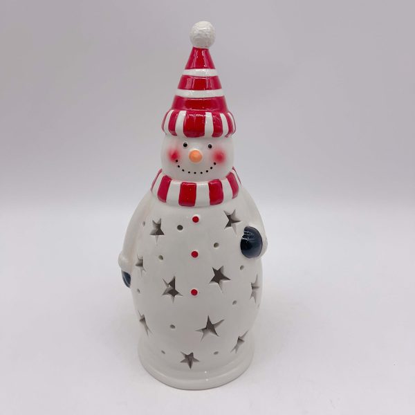 Medium White Ceramic Snowman Figurine with Cutouts