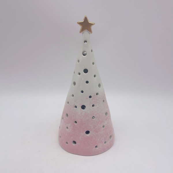 Mini Pink Ceramic Christmas Tree Gold Star Cutout Decor