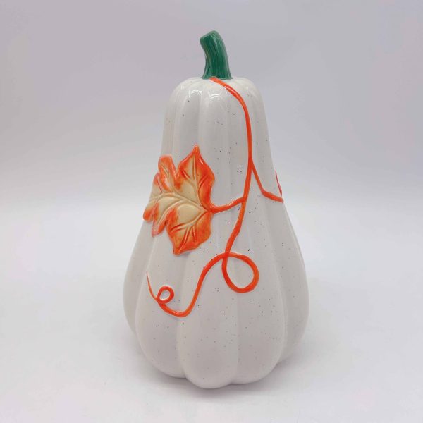 Orange Flocked Ceramic Pumpkin Decor
