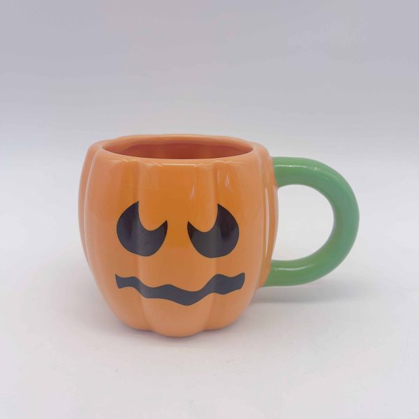 Orange Pumpkin Ceramic Mug Angry Ghost Halloween Design