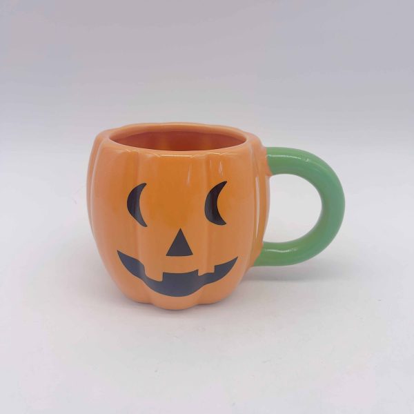 Orange Pumpkin Face Ceramic Halloween Mug