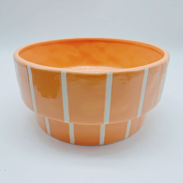 Orange Striped Ceramic Painted Flower Pot