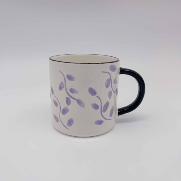 Purple Leaf Ceramic White Mug