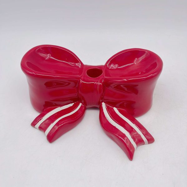 Red Ceramic Bow Candle Holder