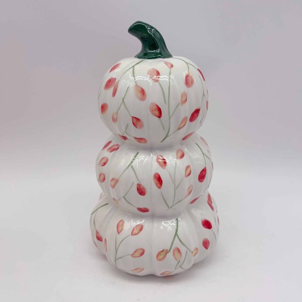 Red Ceramic Pumpkin Decor with Decals