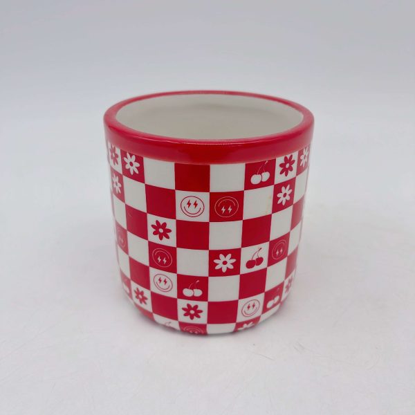 Red Checkered Ceramic Candle Holder