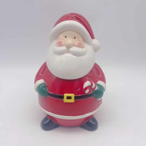 Red Santa Claus Ceramic Jar with Cane