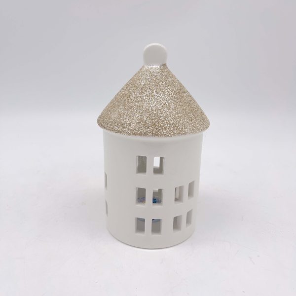 Round Ceramic Christmas House Gold Roof