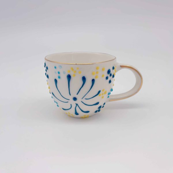 Small Blue Embossed Ceramic Cup Hand-Painted