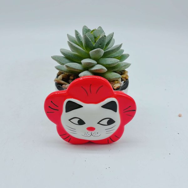 Small Ceramic Cat Head Planter Faux Plant Included
