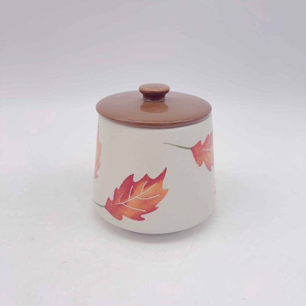 Small Ceramic Jar Red Maple Leaf Halloween