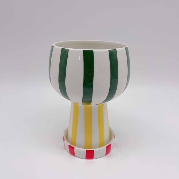 Small Ceramic Vase Colorful Striped Design