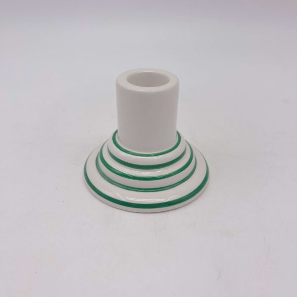 Small Green Striped Ceramic Candle Holder