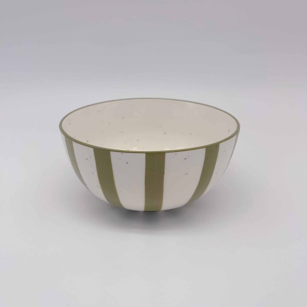 Small Green Striped Medium-Temperature Ceramic Bowl
