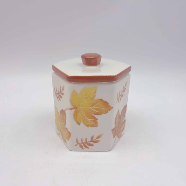 Small Hexagonal Ceramic Jar Yellow Maple Leaf Halloween