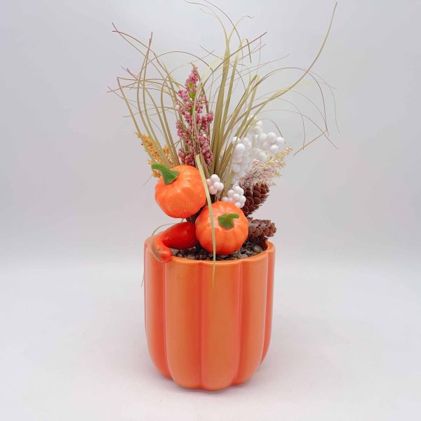 Small Orange Pumpkin Ceramic Planter Halloween Fake Plant