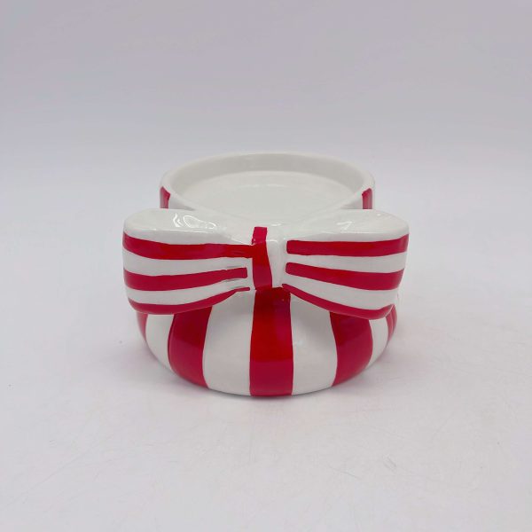 Small Red Ceramic Bow Candle Holder