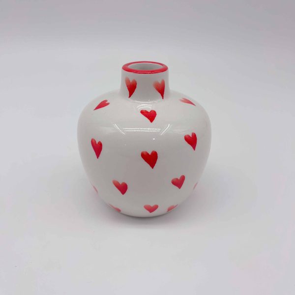 Small Red Heart Ceramic Vase with Decals