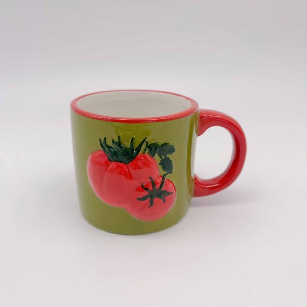 Small Red Tomato Green Ceramic Cup