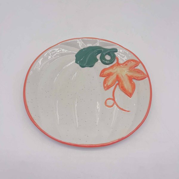 Small Round White Ceramic Pumpkin Plate
