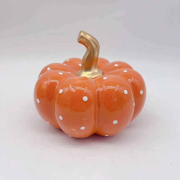 Small White Polka Dot Orange Ceramic Pumpkin Decor