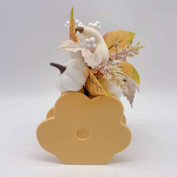 Small Yellow Ceramic Halloween Vase with Faux Flowers