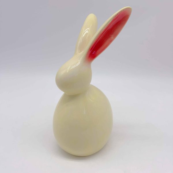 Small Yellow Ceramic Rabbit Figurine with Red Ears