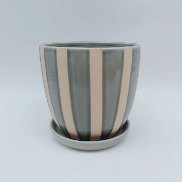 Striped Ceramic Planter with Base