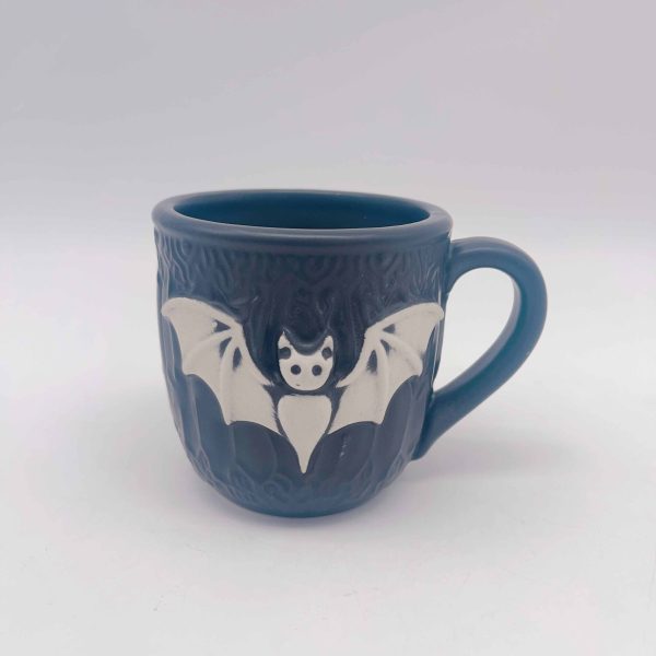 White Ceramic Embossed Bat Halloween Mug