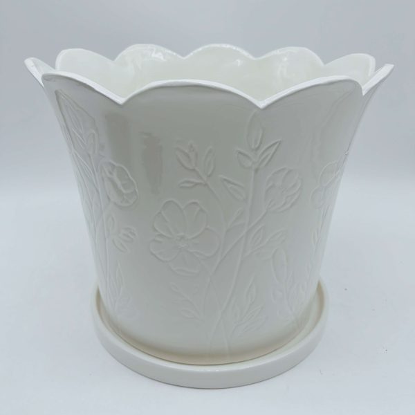 White Ceramic Glaze Flower Pot