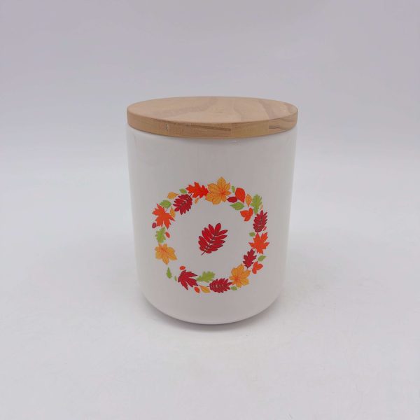 White Ceramic Jar Maple Leaf Design