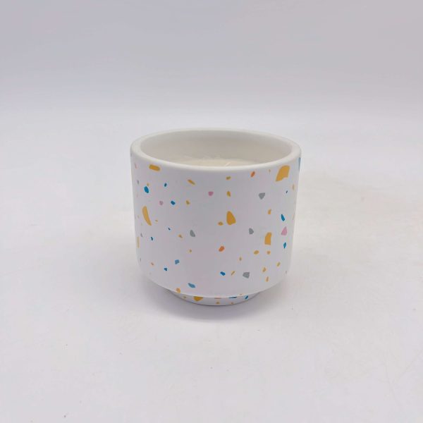 White Ceramic Polka Dot Candle Holder Wax Filled