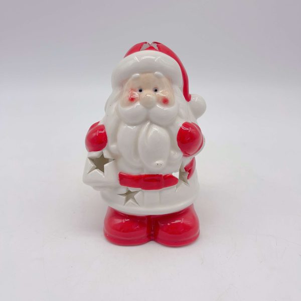White Ceramic Santa Claus Figurine with Cut-Out Design