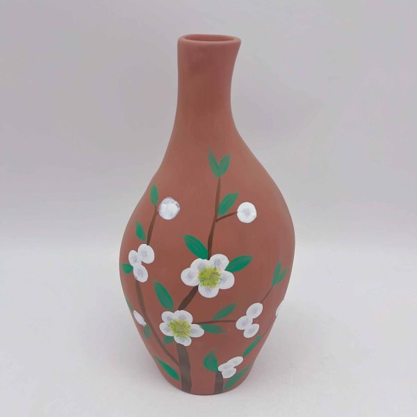 White Ceramic Vase with Floral Design