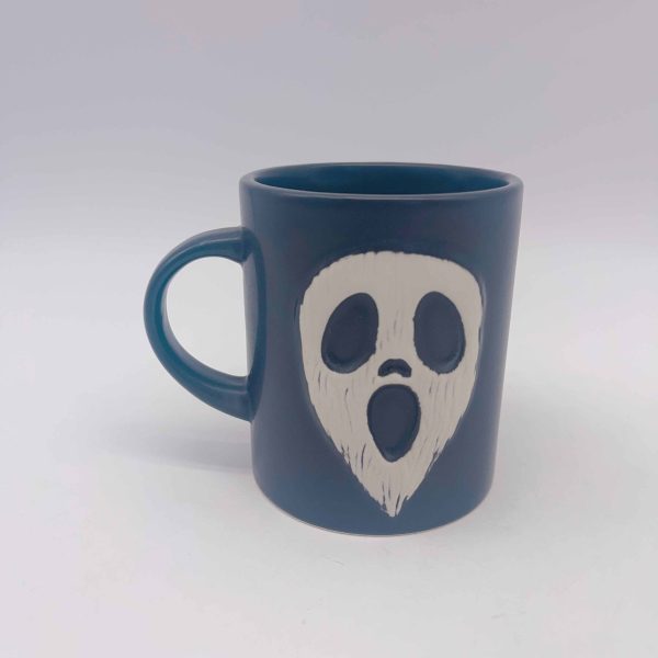 White Embossed Surprised Ghost Black Halloween Ceramic Mug
