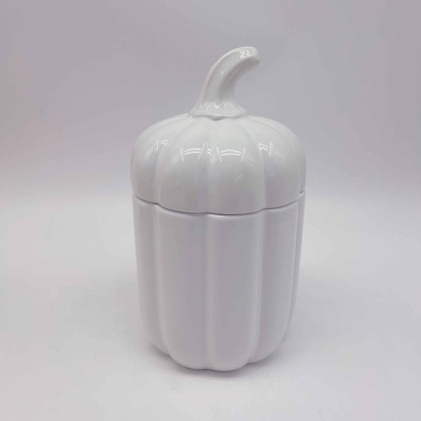 White Glossy Ceramic Pumpkin Halloween Jar