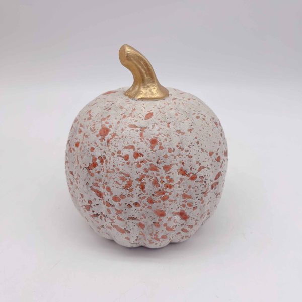 White Orange Polka Dot Ceramic Pumpkin Decor