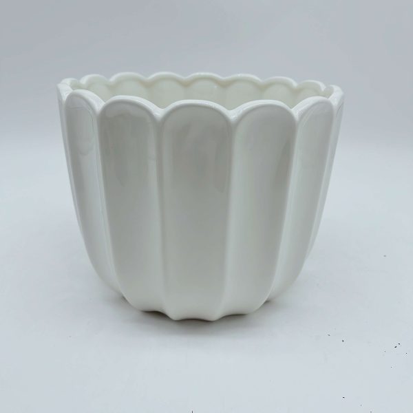 White Petal Ceramic Planter with Transparent Glaze