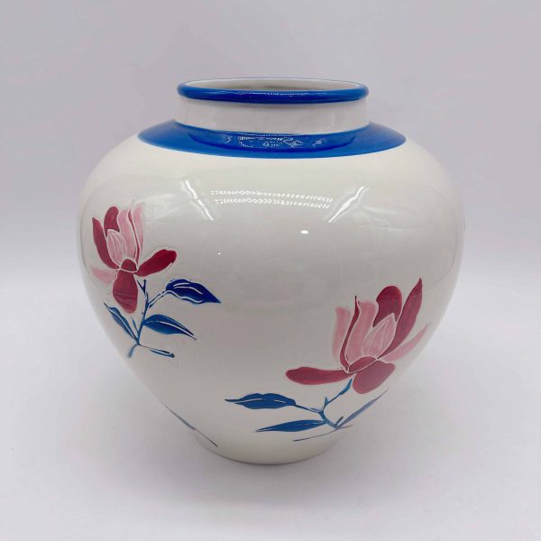 White Vintage Ceramic Painted Flower Vase
