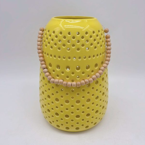 Yellow Beaded Ceramic Lantern Decor