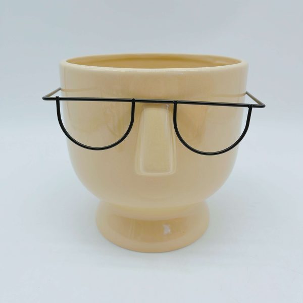 Yellow Ceramic Flowerpot Black Glasses