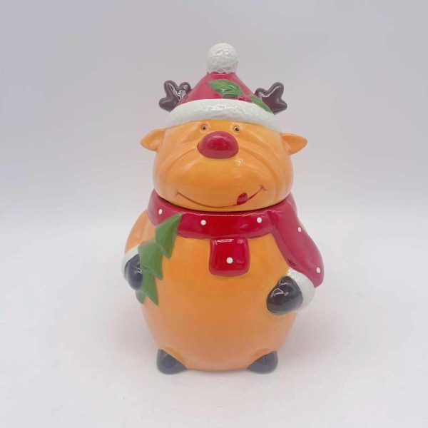 Yellow Ceramic Reindeer Christmas Jar